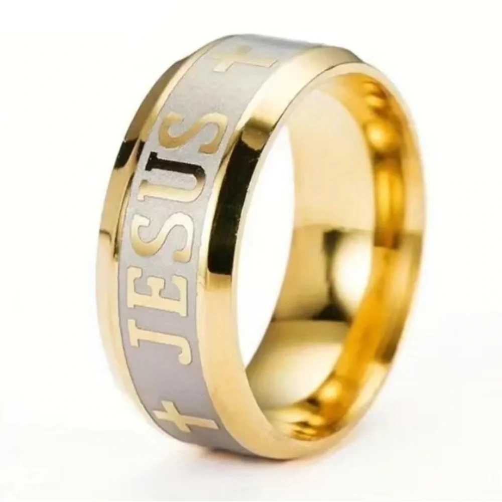 Jesus Cross Metal Alloy Ring Gold Tone Size 10